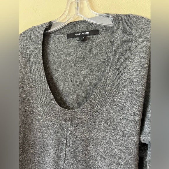 Quotation Ladies Grey Wool & Cashmere Sweater Leather Accents on Sleeves size L - Picture 6 of 9